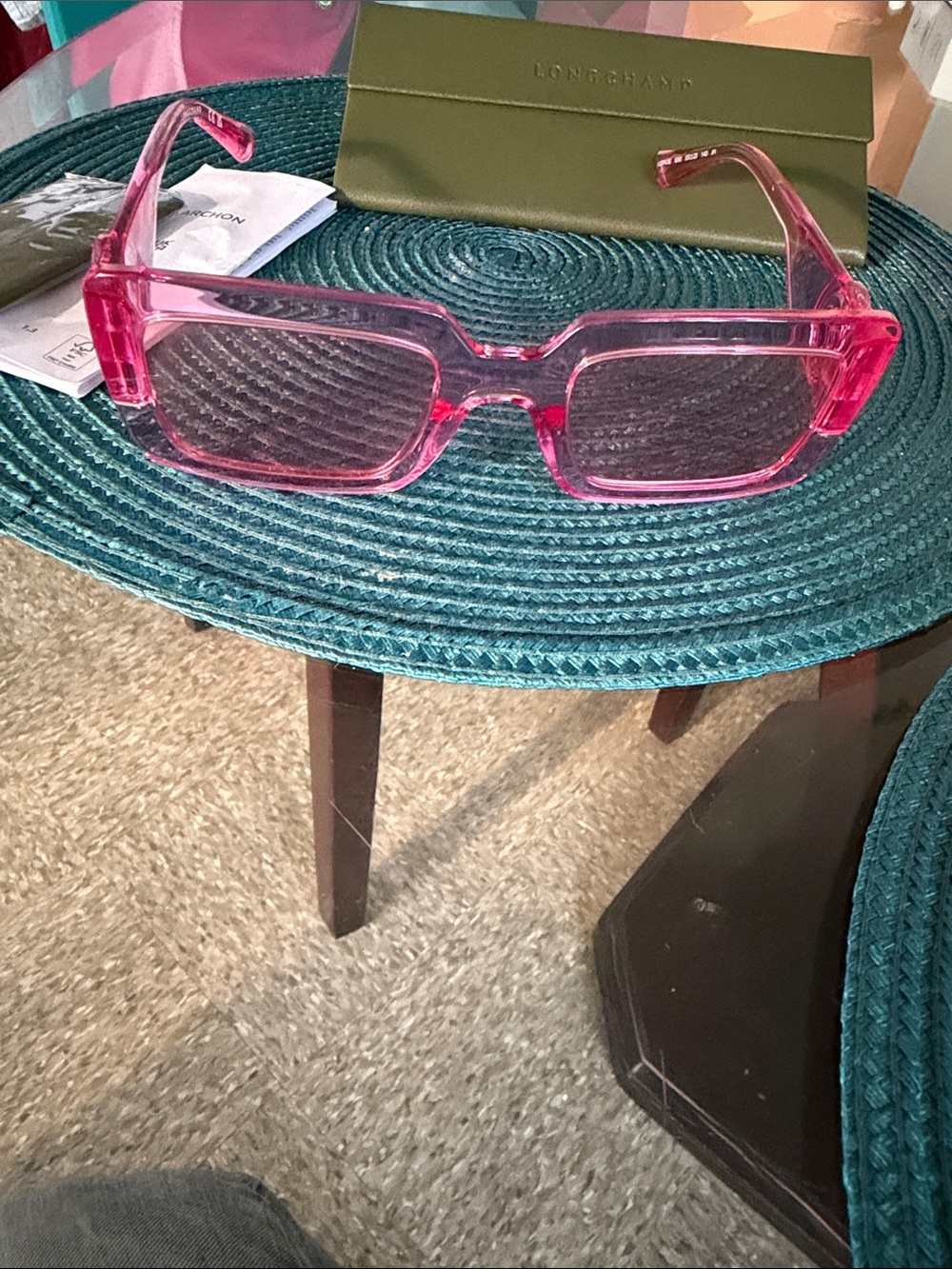 Longchamp Pink Transparent Square-frame Women's Sunglasses like new - Picture 4 of 6